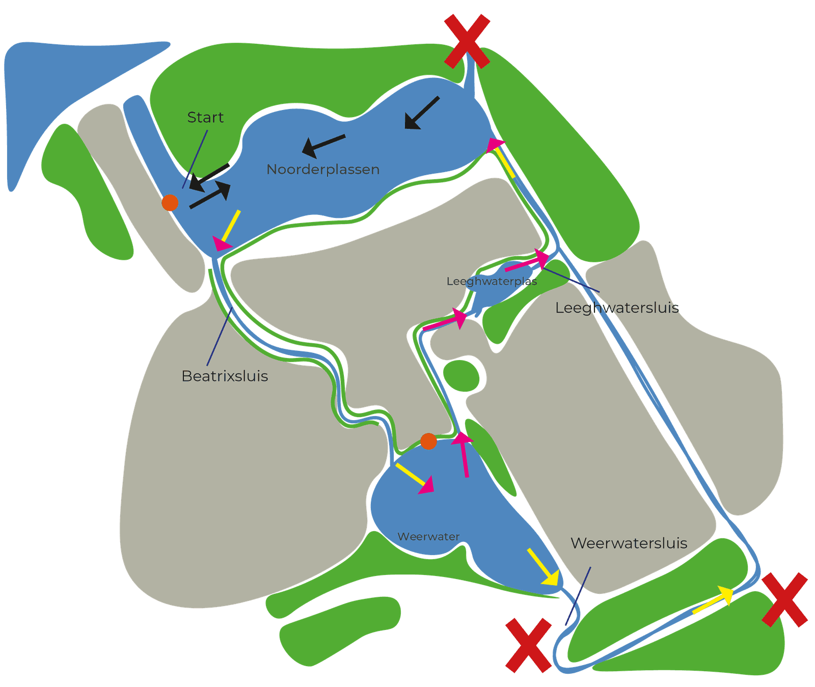 Kaart met de vaarroutes van Sloepverhuur Almere door Almere